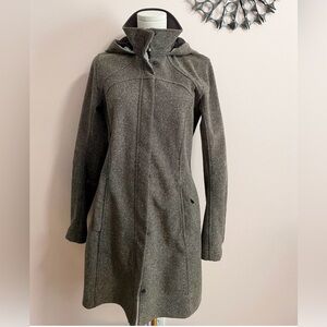 Lululemon Apres Sport tweed jacket Trench in brown with a soft fleece liner